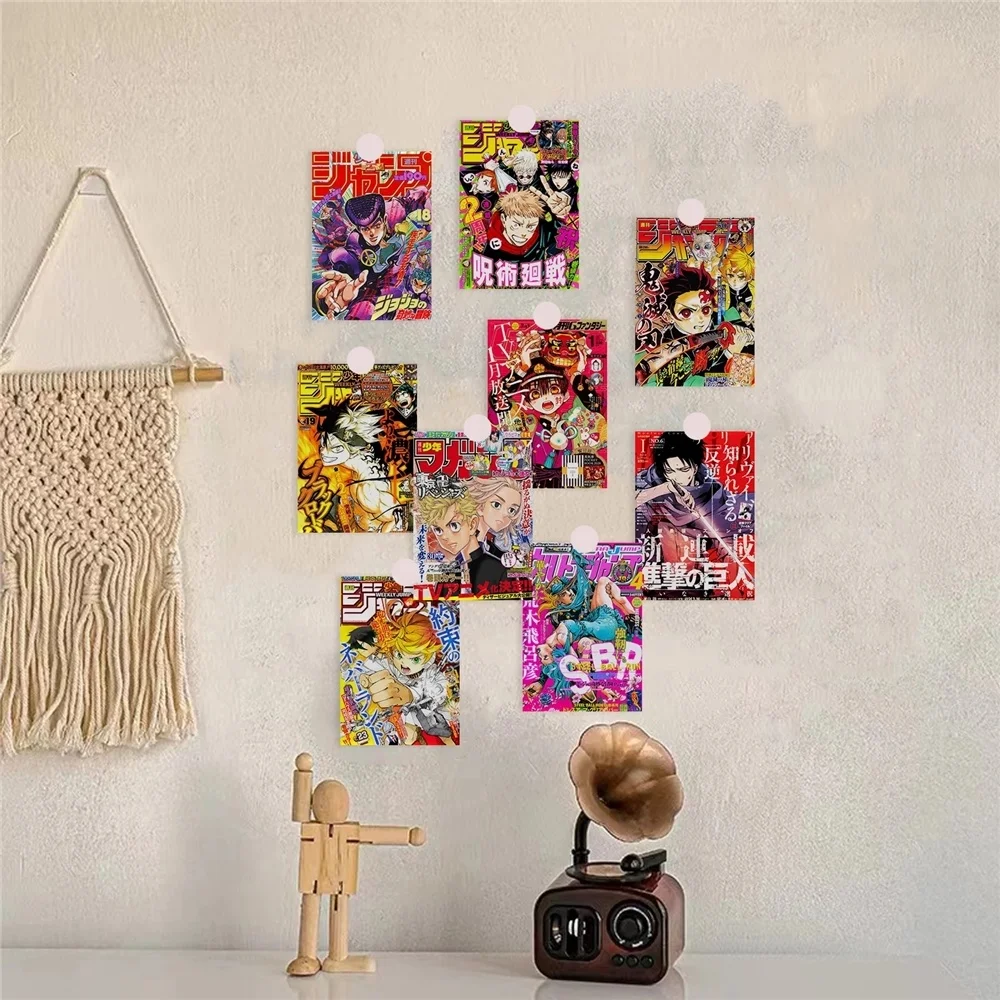 21Sets 8pcs/set Mix Anime Tokyo Revenger Genshin Impact Spy x Family Home Decoration Retro Kraft Paper Cartoon Poster