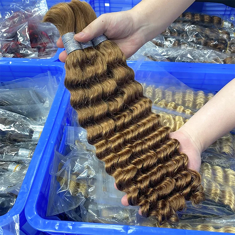 RXHAIR Spiral Curl Extension 30# Deep Wave Braiding Hair Products Crochet Afro Kinky Bulk Human Hair For Crochet Braids Hair