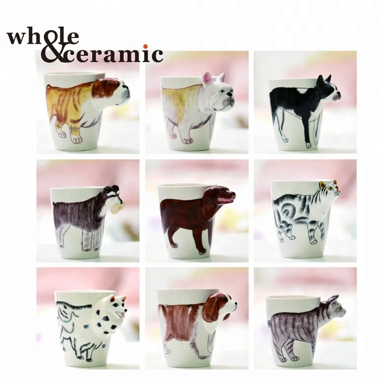 Hot Sale Cheap Wholesale Cute Custom Dog Animal Shape Mug New Coffee 3D Design Animal Ceramic Cup Mug Cats With Spoon