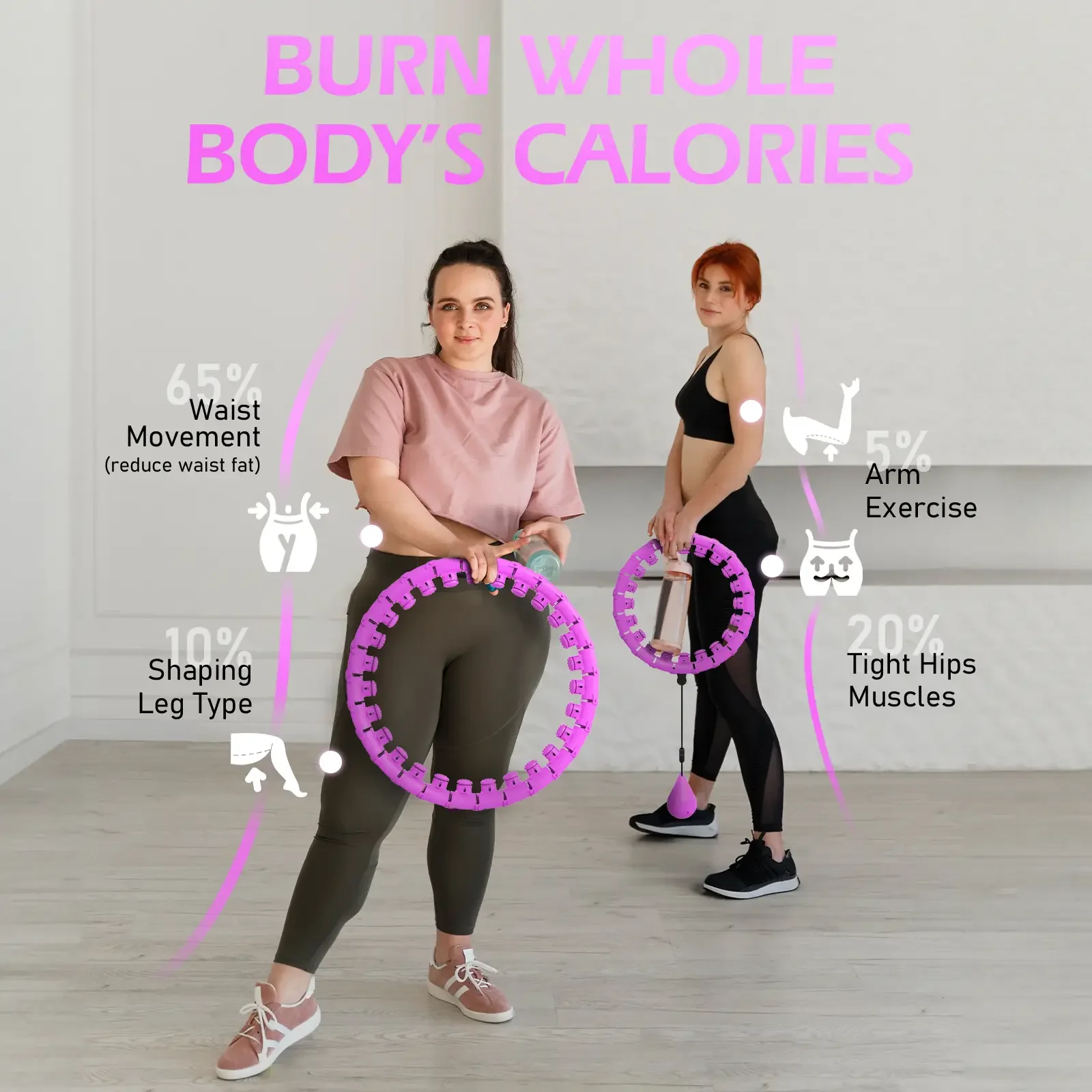 2 in 1 Adjustable and Detachable Hoola Fitness Hoop Weighted Circle Hoop for Adults Weight Loss Infinity Fitness Hoop