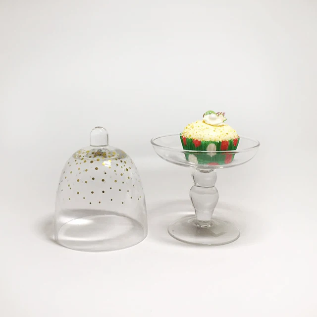 custom small mini decorative dessert cake dome glass with pedestal