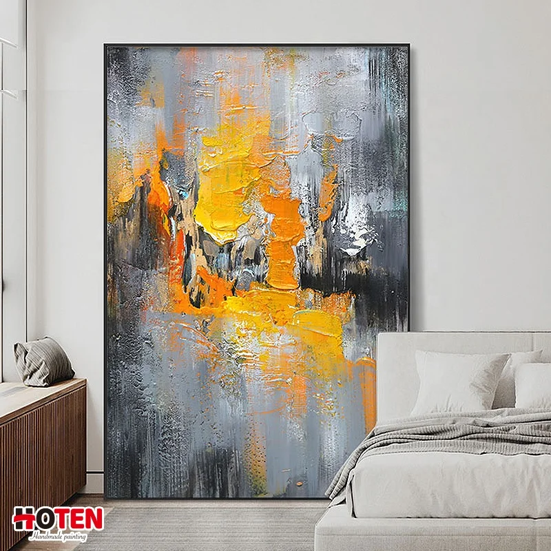 Pure hand-painted abstract oil painting high-end hotel decorative painting large vertical three-dimensional hanging painting
