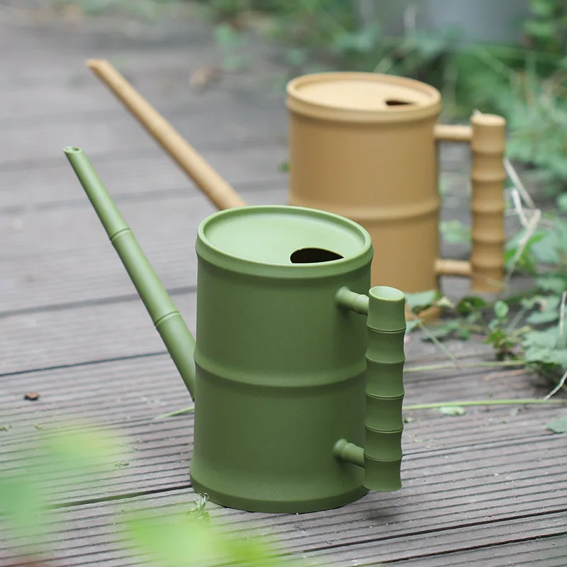 New Chinese wind bamboo tube watering pot plastic garden tools home gardening green plant long mouth watering pot