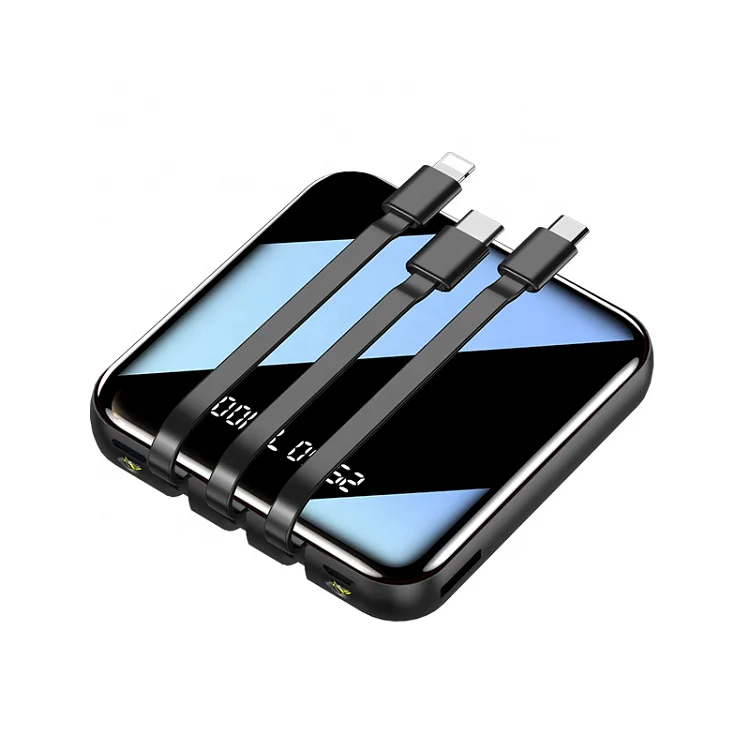 10000mah Led Display 3 Cables To Fast Charge Power Bank Outdoor Portable Battery Power Bank