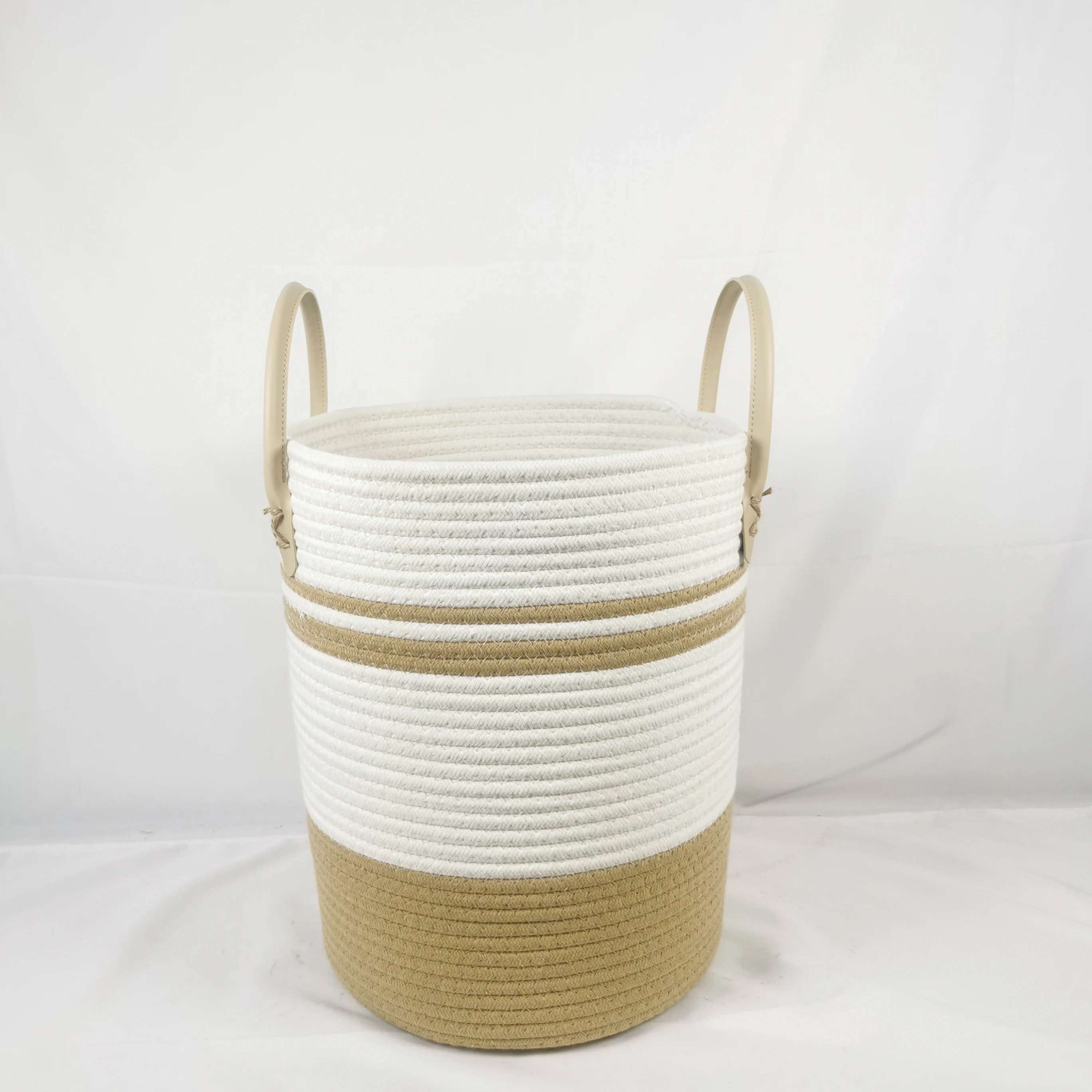 Home Decoration And Storage Woven Cotton Rope Storage Basket With Handles