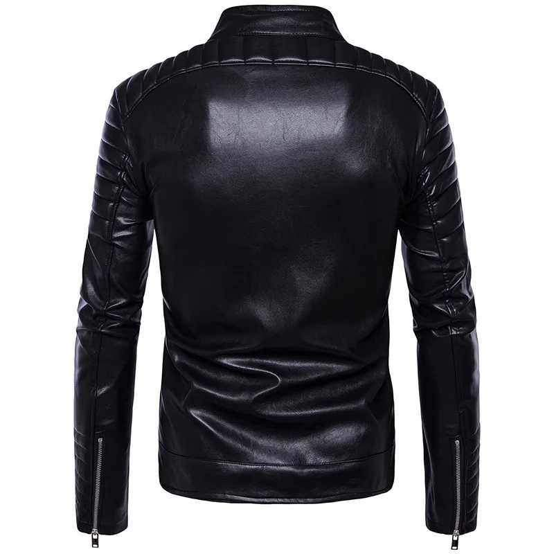 
Wholesale Fashion Mens Side Zippers Up Locomotive PU Faux Leather Jaket jaqueta couro masculina Black Moto Bike Leather Coat 
