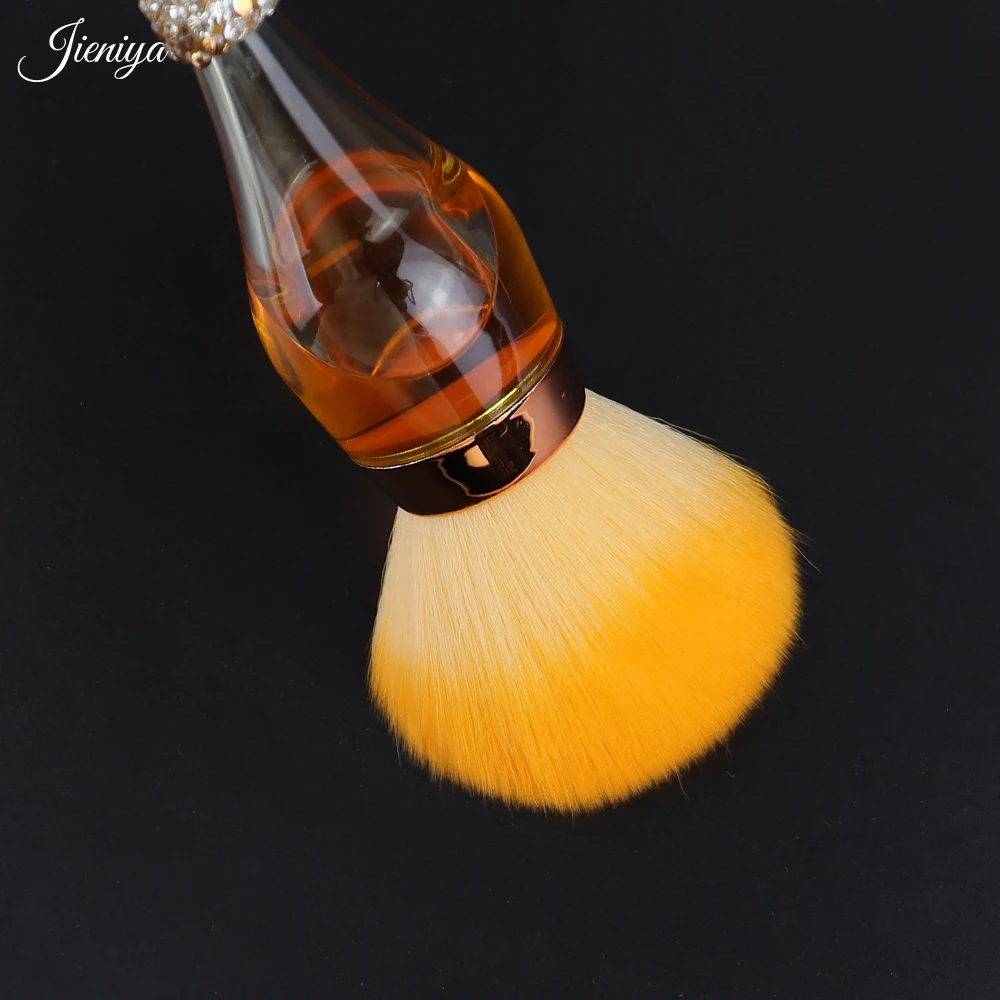 Jieniya Custom Logo nylon hair Multicolor Rhinestone Inlaid Liquid Goblet Design Handle Dusting Brush Cleaning Manicure Brush