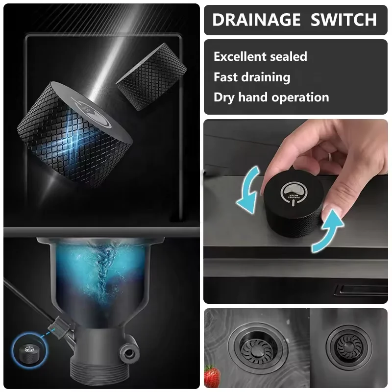 Smart kitchen sink stainless steel double bowl luxury sinks multifunctional Nano black kitchen sink with purification system