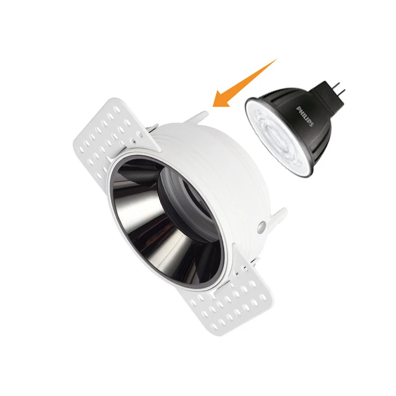Frameless GU10 MR16 MR11 Down Light Fixture 95mm cutout Trimless GU10 Fitting Deep Reflector Anti-glare Aluminum