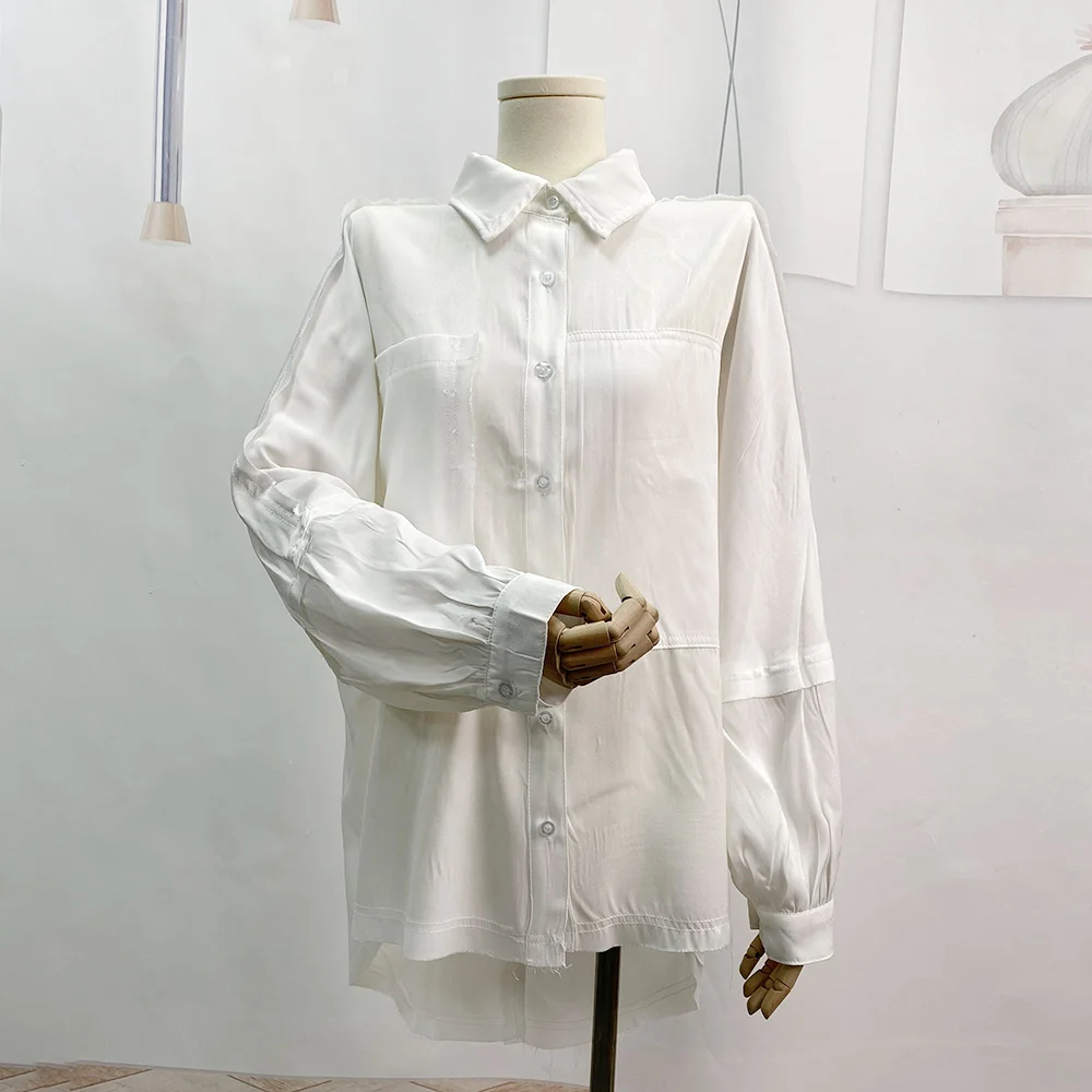 Loveda Custom Summer Long Sleeve Casual Shirt Ladies Loose Elegant Solid White Georgette For Women Oversized Blouse Wholesale