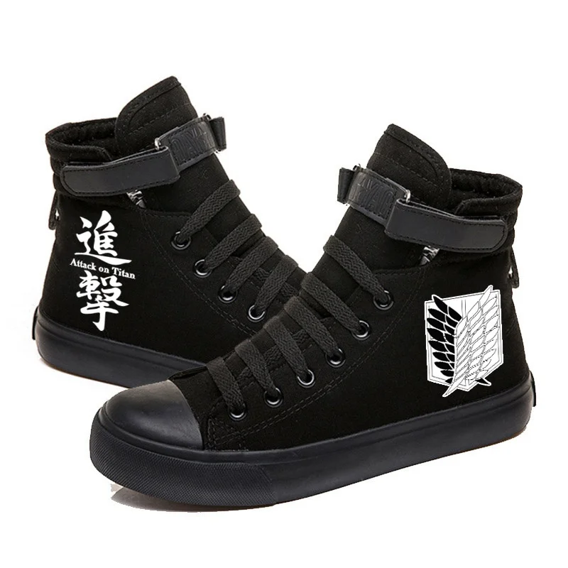 Attack on Titan AOT Levi Ackerman Printed Anime Canvas Shoes Flat High-Top Comfy Sneakers Zapatos Chaussure Schuhe