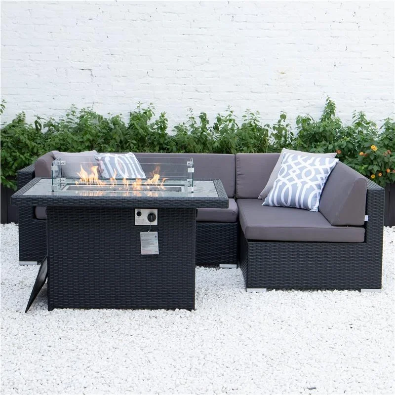 Rattan Garden Furniture Sofa Outdoor Lounge Set with fire pit table
