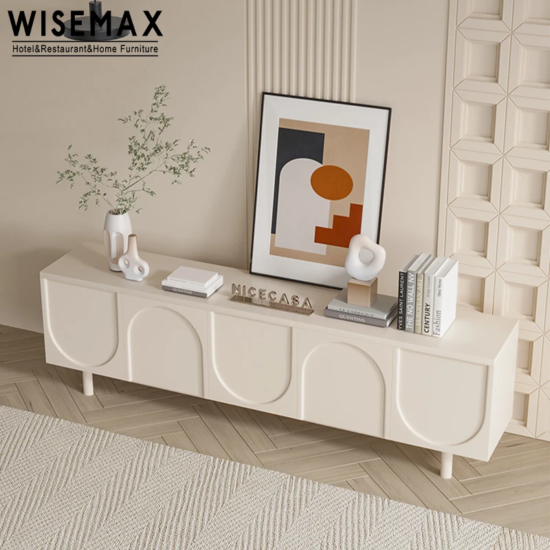 WISEMAX FURNITURE Italian home furniture minimalist wood tableware cabinet white metal base side storage cabinet for dining room