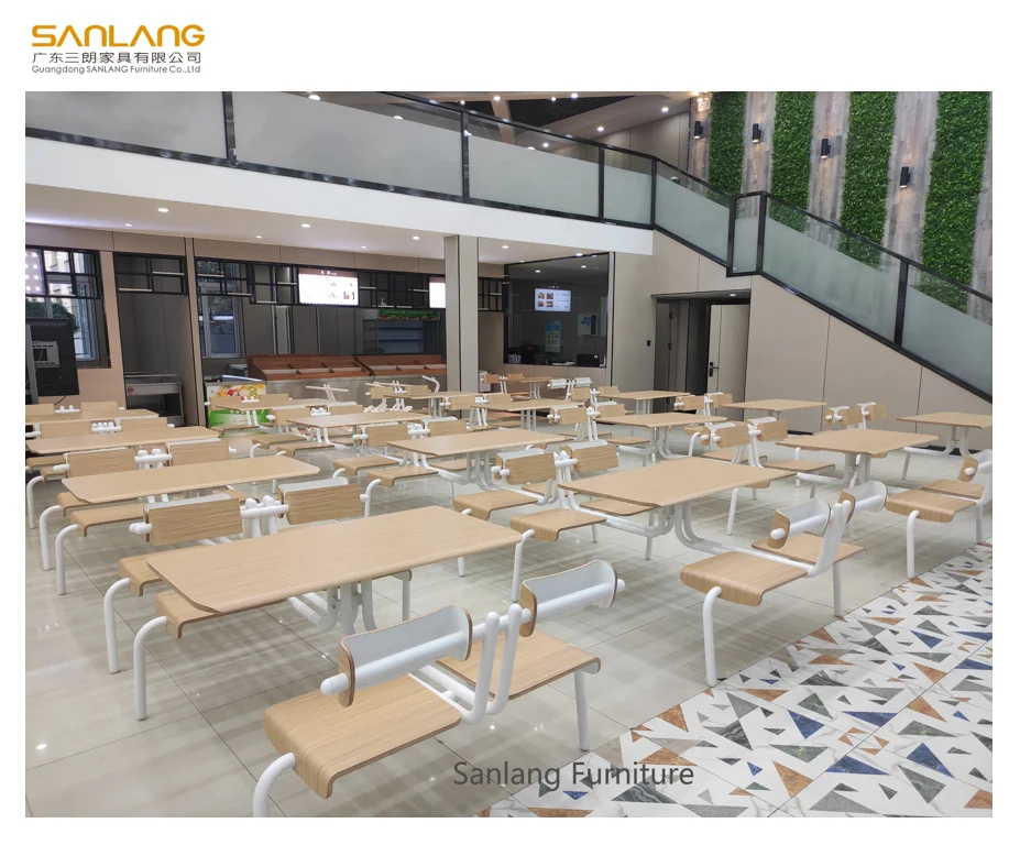 Modern School Canteen Chairs And Tables Sets Restaurant Persons Connected Table 4 Chair