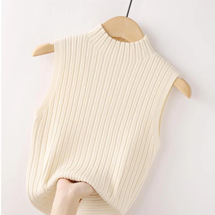 Half neck wide pit striped knitted vest summer new casual retro chic sleeveless top bottoming shirt vest for ladies