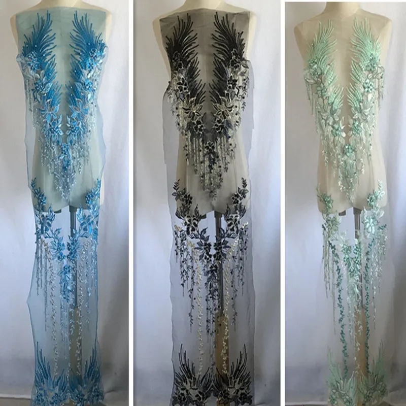 74 5 см Большой размер кружевная ткань цветочные бусины горный хрусталь V-образный вырез вышитый наряд аппликации сетка нашивка