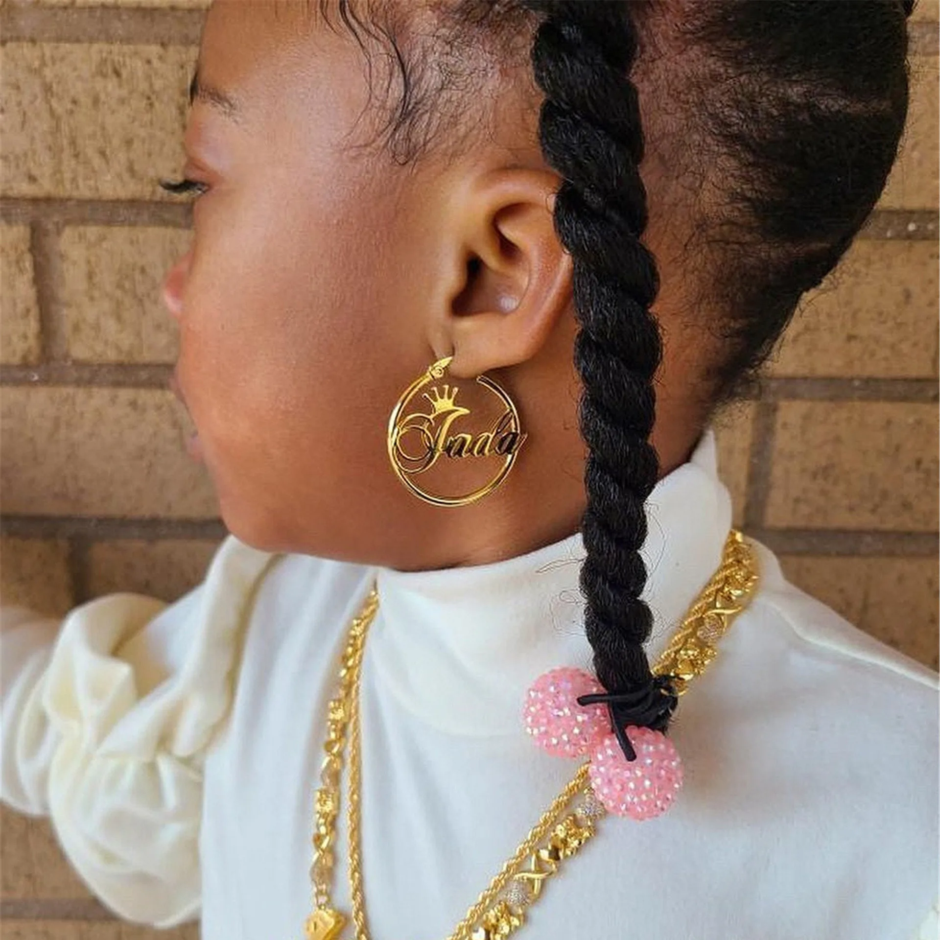 Lateefah Personalized Customized name Girl Gift Crown Stainless Steel Jewelry Custom Earrings For Baby Girl