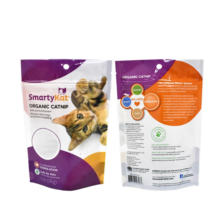 Custom Resealable Flat Bottom Cat Dog Food Feed Pouch Eco Friendly Plastic Travel Recyclable Pet Food Packaging Bag