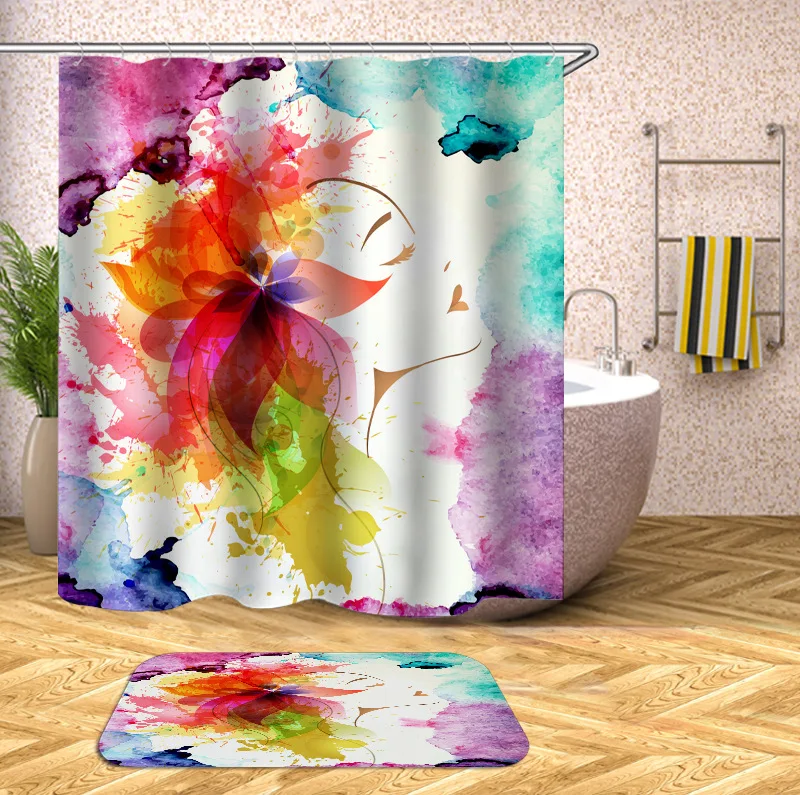 Wholesale Custom Print Bathroom Sets With Shower Curtain And Rugs Personalized Shower Curtain Waterproof