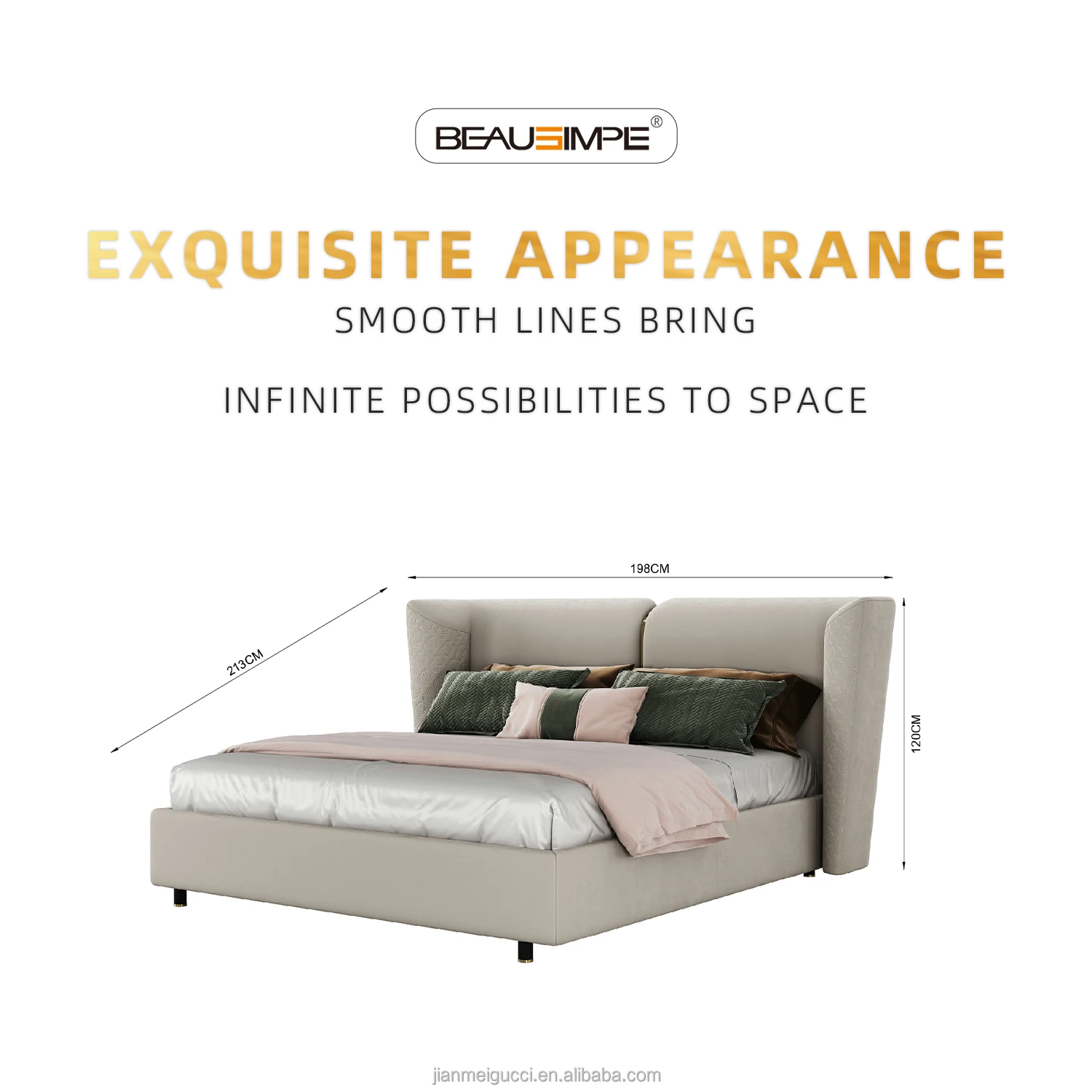 Deluxe Decent new product Design Bed Room Furniture Luxurious King Style Ash Wood Bed Fabric embroidery Crown quilted bed