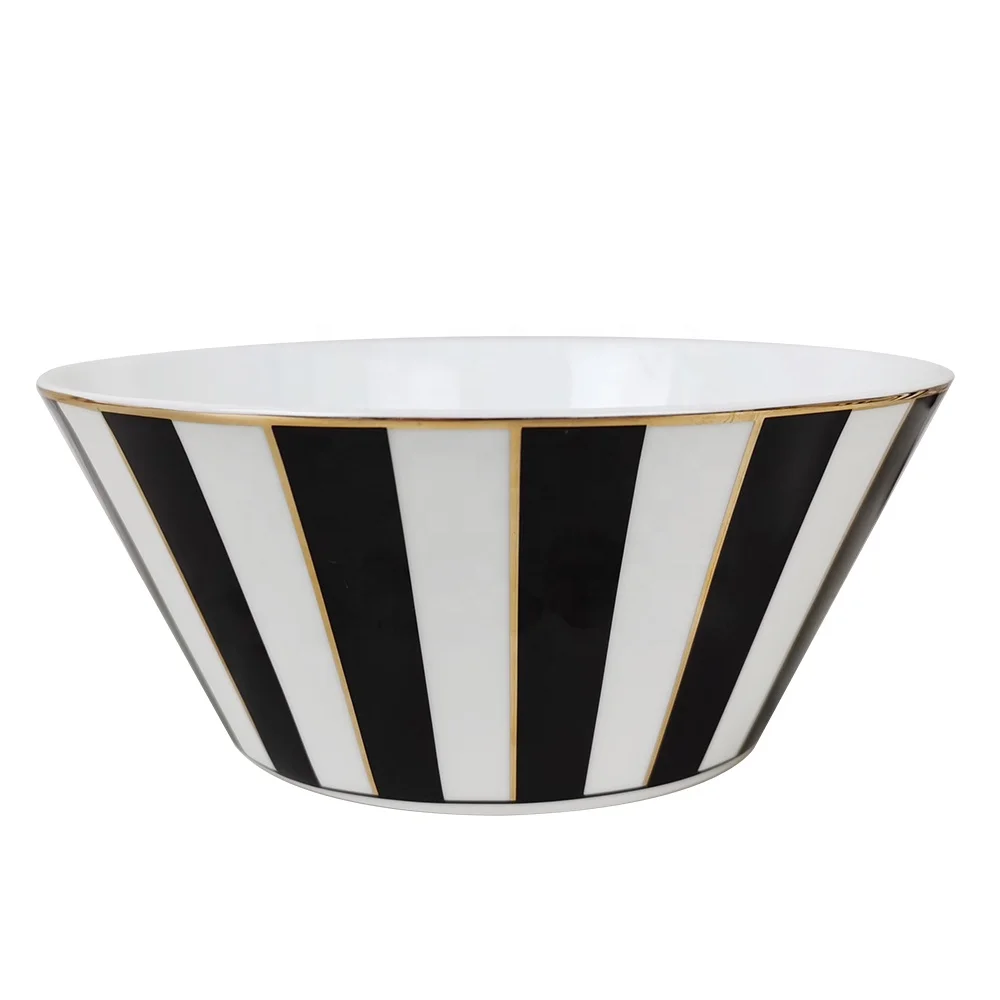 Hot selling Black and white striped design Bone china Korean bowl Dinnerware Set