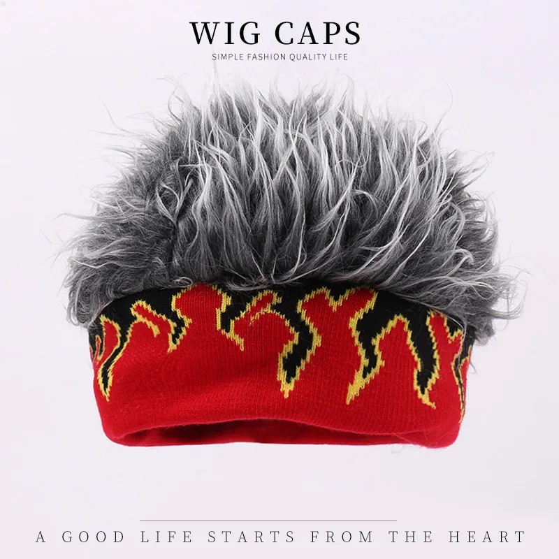 Wholesale Halloween Novelty Spiked Hair Funny Brimless Hats Wig For Kids Knitted Elastic Headband With Wig