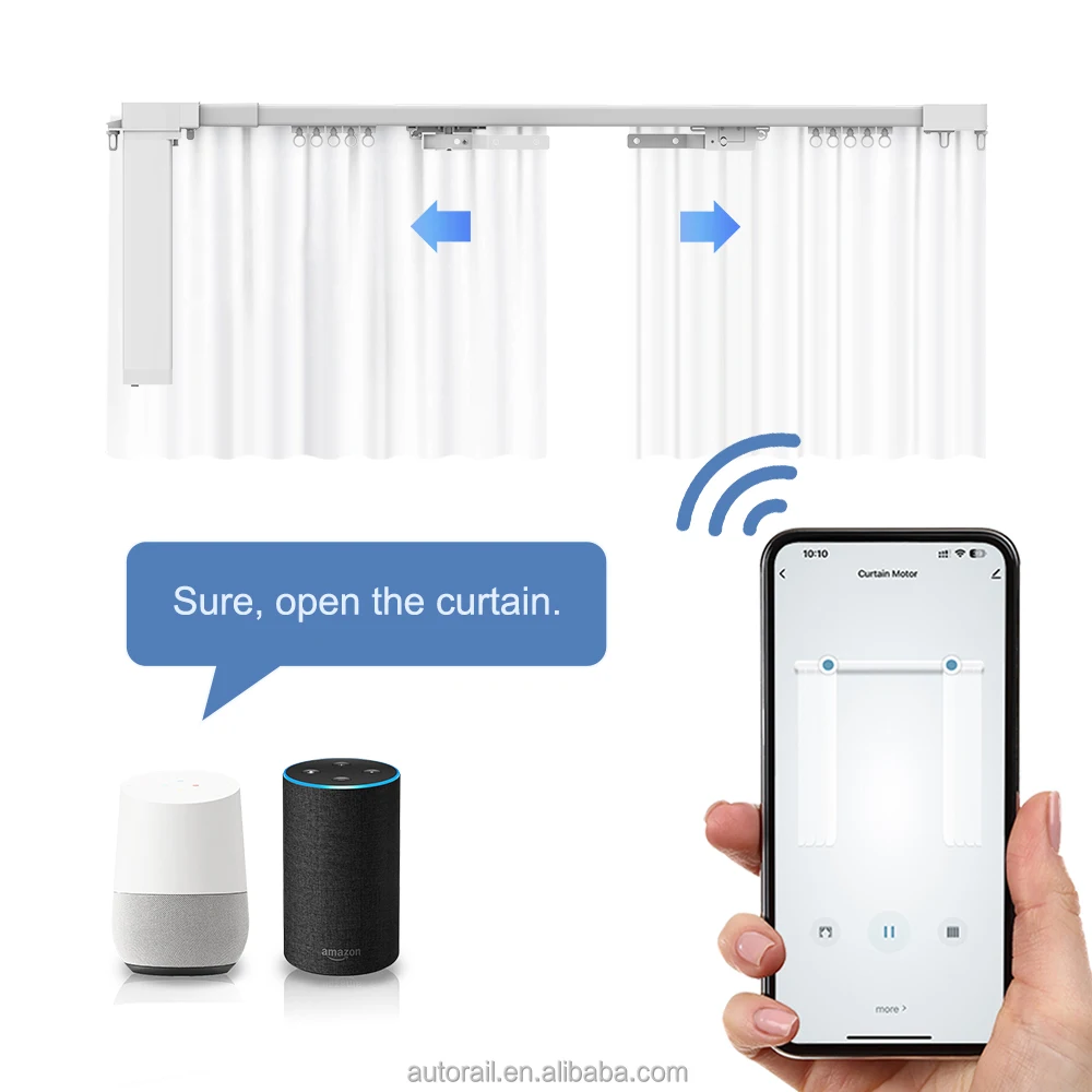 Smart electric extendable silent curtain rail motorized telescopic curtain track with curtain motor