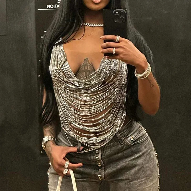 Trendy Nipple Cover Sexy Breast Chain Bra top for Girls Women Men Multilayer Sexy Body Chain Jewelry Top Customized