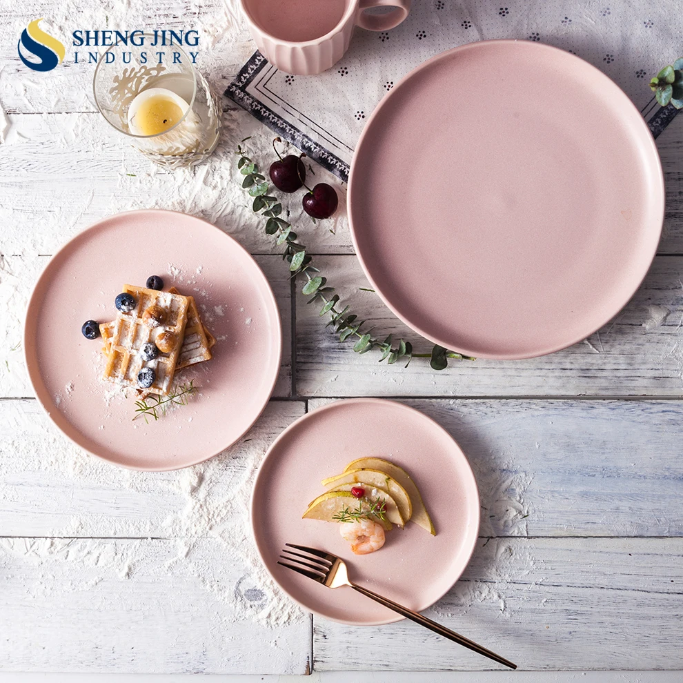 Shengjing в скандинавском стиле розовый матовый цвет глазурь на заказ керамическая посуда набор посуды фарфоровая для свадебной вечеринки