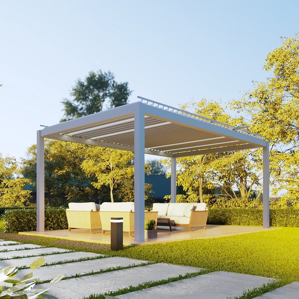 Villa Sunshade and Sun Terrace motorized canopy gazebo bioclimatic aluminium outdoor arches arbours bridge louvered pergola
