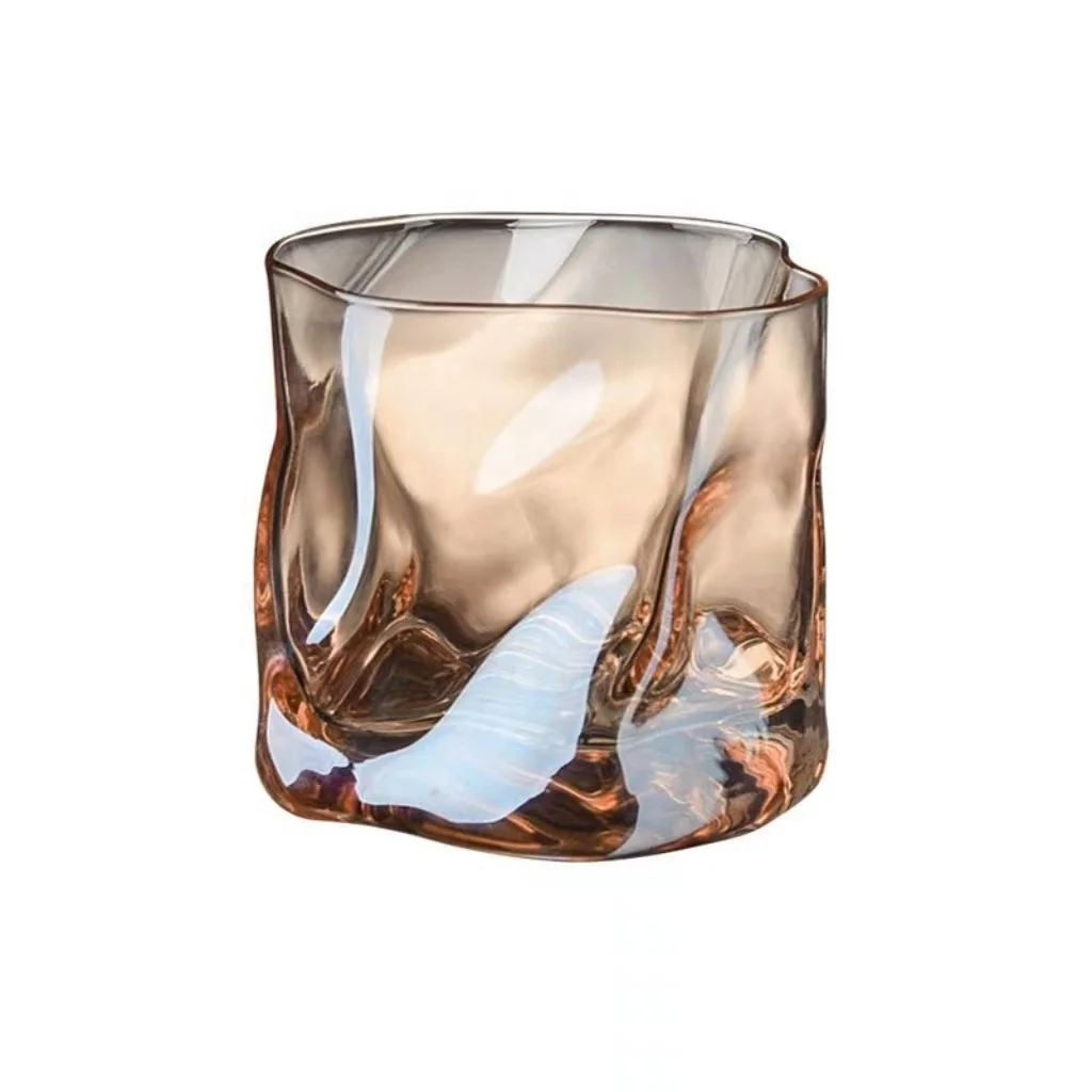 LO75 250ml 7oz High-end Reusable Whisky Unique Twist Shape Iridescent Rainbow Glass Container Candle Jar For Candle Making