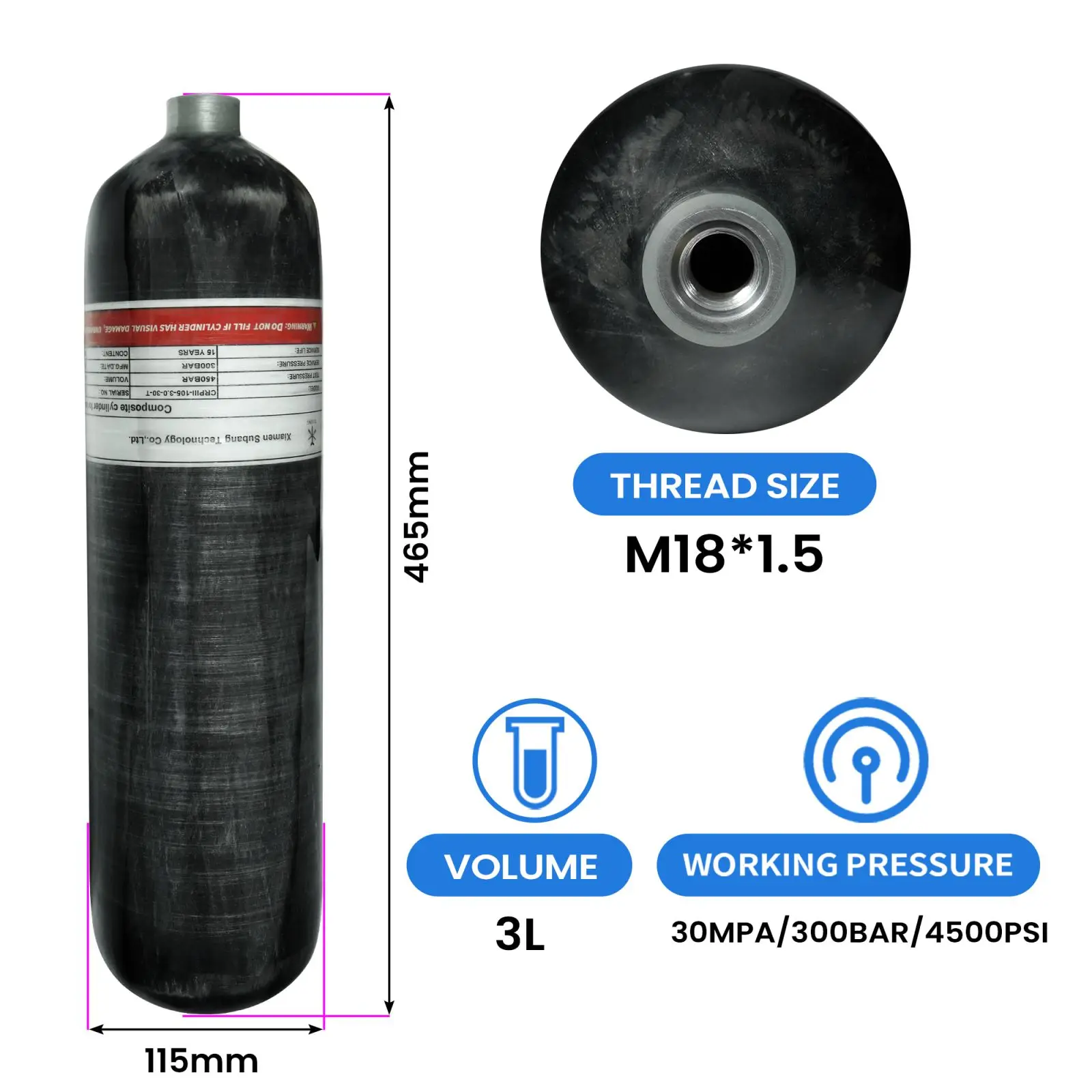 GP Professional Technology High Pressure 3L 4500psi 300bar 30mpa Paintball Game Scuba Diving Carbon Fiber Gas Cylinder Air Tanks