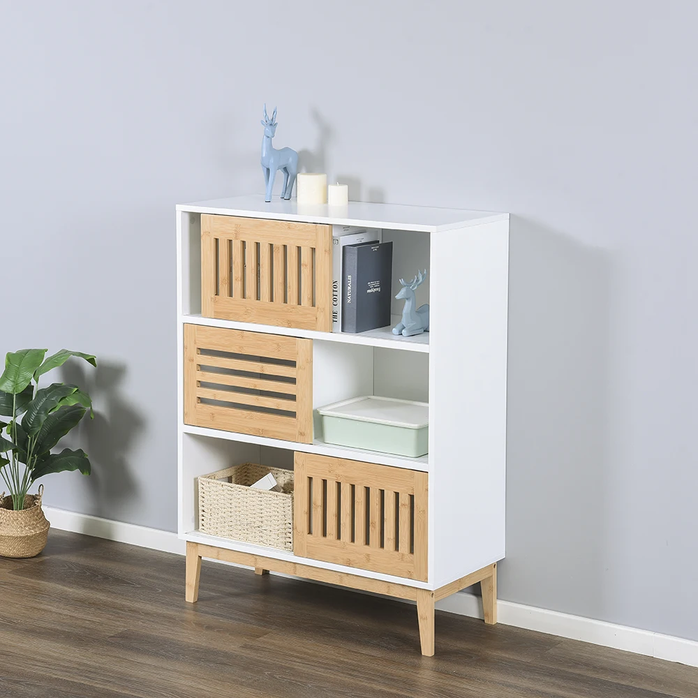 MDF Furniture Wood Pattern 6 Cubes Shelf with Wooden Doors Living room Bedroom Cabinet Corner Storage Cabinet