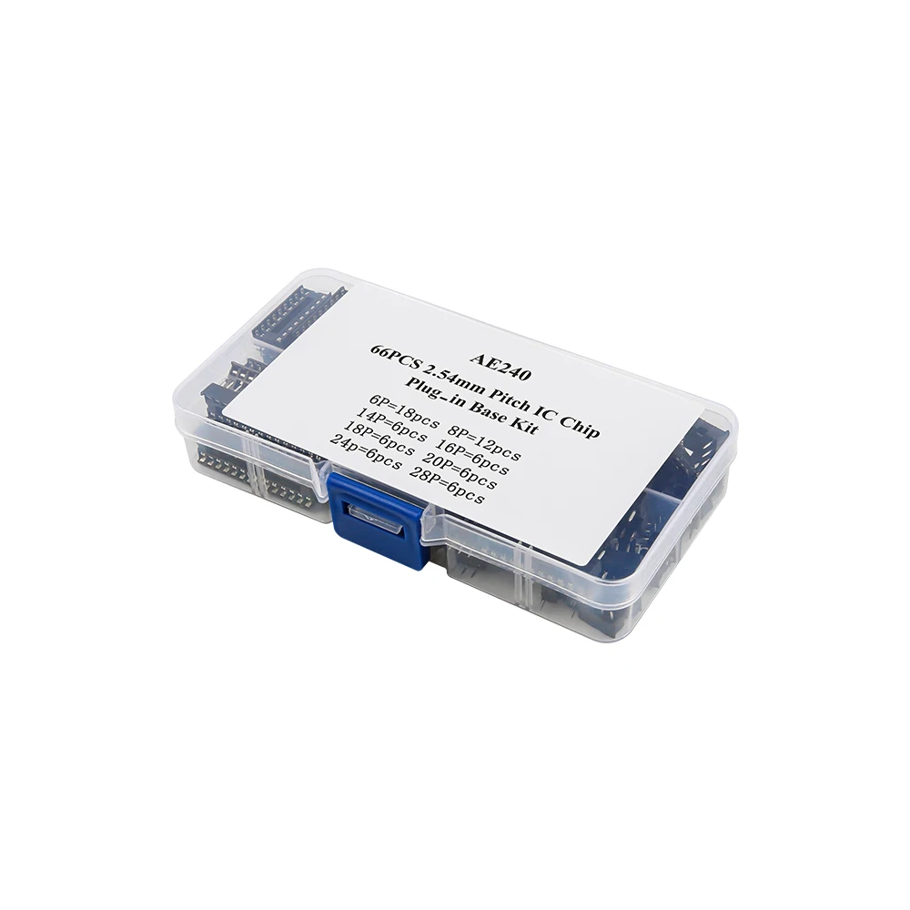 66Pcs 2.54Mm Pitch IC Chip 6 8 14 16 18 20 24 28P Plug-In Starter Kit Boxed