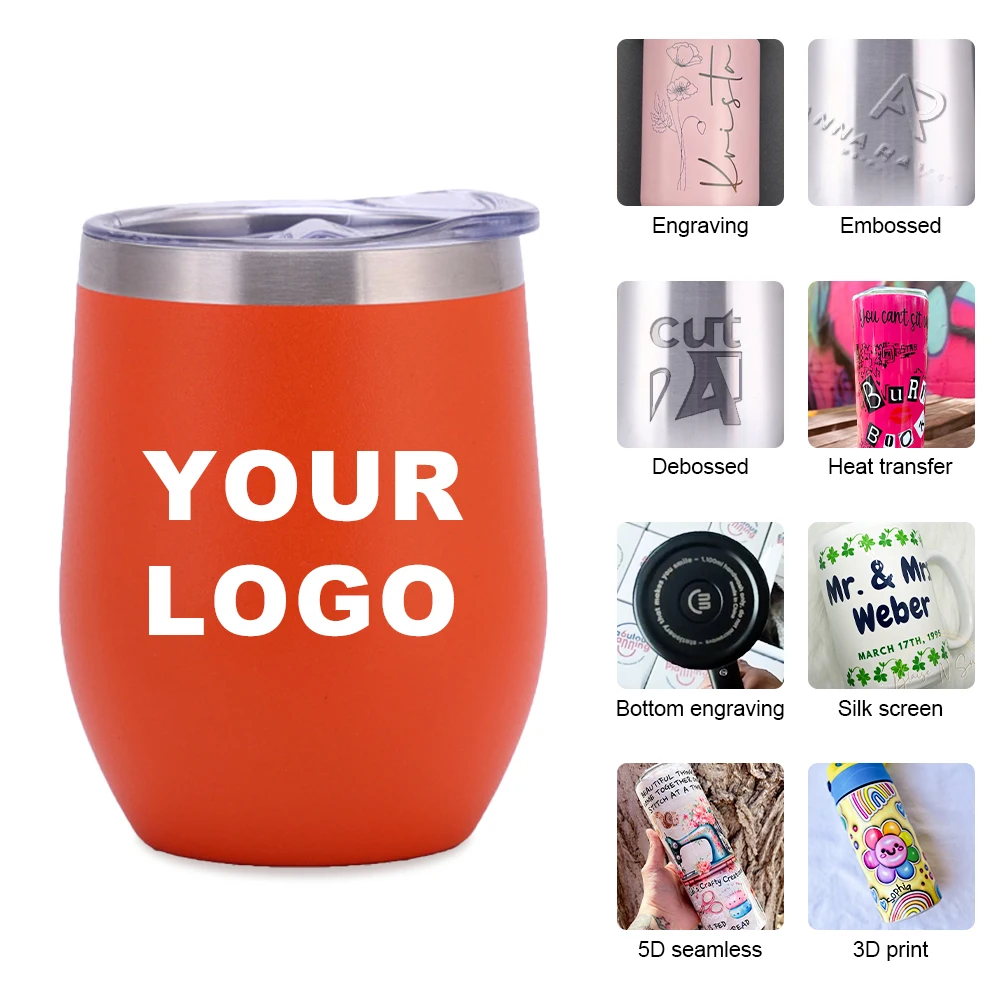 Egg Shape Tumblers Iced Cold Drinking Metal Travel Coffee Mug Cup Custom Logo 12oz Stainless Steel Wine Glass Tumbler with Straw