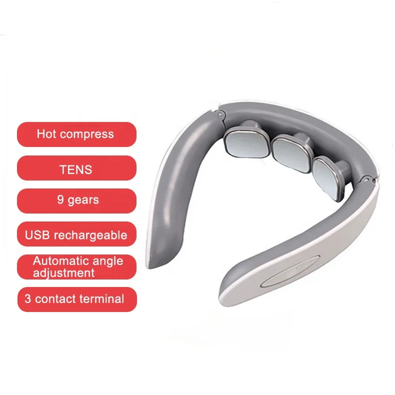 EMS TENS pulse dual pressure point kneading neck protector warmer massager heating neck cervical massage machine device