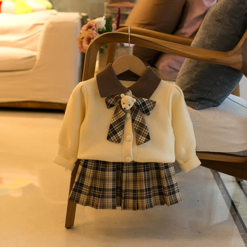 Sunny Baby Wholesale Fashion 0-4T Children Clothes Kids Girls Clothing Color Clothes Sweater Knitted Dress Sets