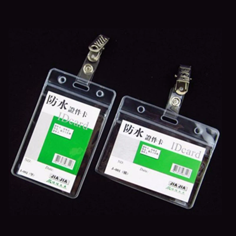 Horizontal and Vertical Waterproof Clear Soft PVC Plastic Badge Card Holder with Metal ID Clip Wholesale by China Manufacturer