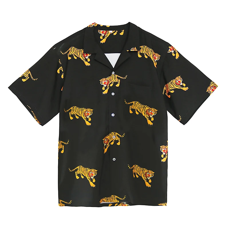 China Factory Wholesale Custom Streetwear Loose Fashion Short Sleeve Beach Men Printed summer beach Shirts