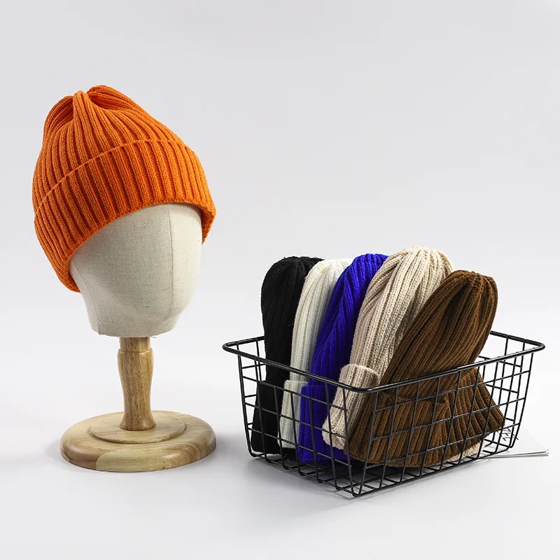 Custom Wholesale Fisherman Logo Recycled Yarn Acrylic Warm Plain Winter Hat Unisex sport Long Ribbed Cuff Knit Beanie