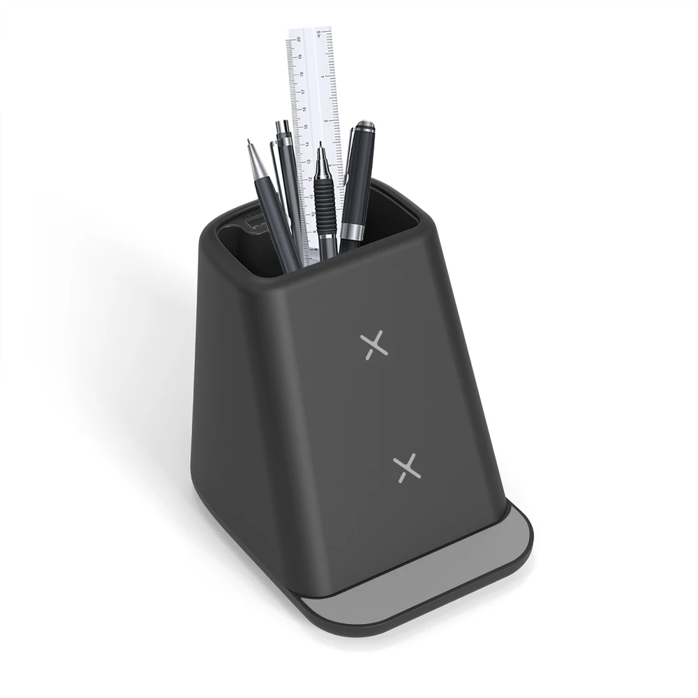 Promotional Desktop Pen holder Phone wireless charger holder Wheat Straw Pencil cup with USB ports