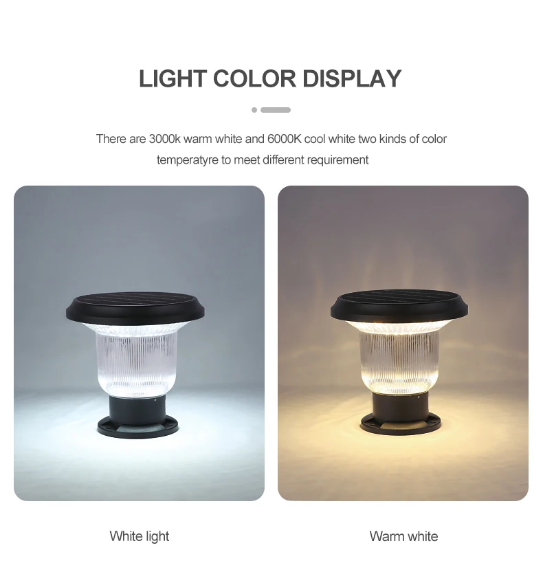 2024 New Solar Power LED Pillar Lamp Outdoor Garden Fence Yard Post Pillar Lights Column Head Lamp