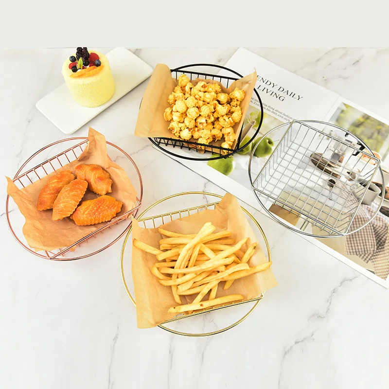 Wholesale Stainless Steel French Fries Basket French Fries Cone Basket Square Metal Gold Fry Basket