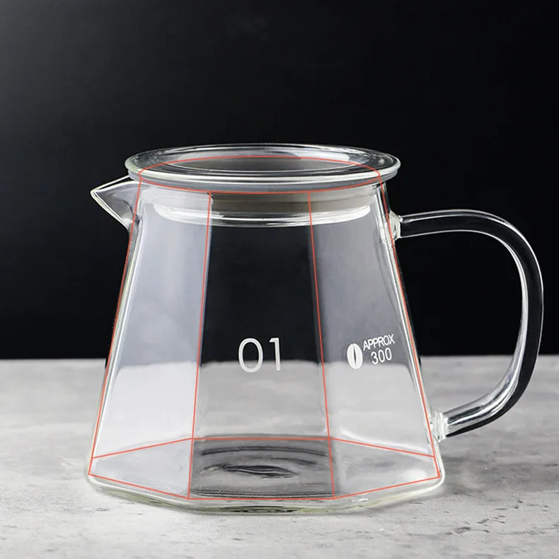 450ML Octagonal Coffee Sharing Pot Hand brewed Coffee Dripping Thick Coffee Pot Heat resistant Glass Pot
