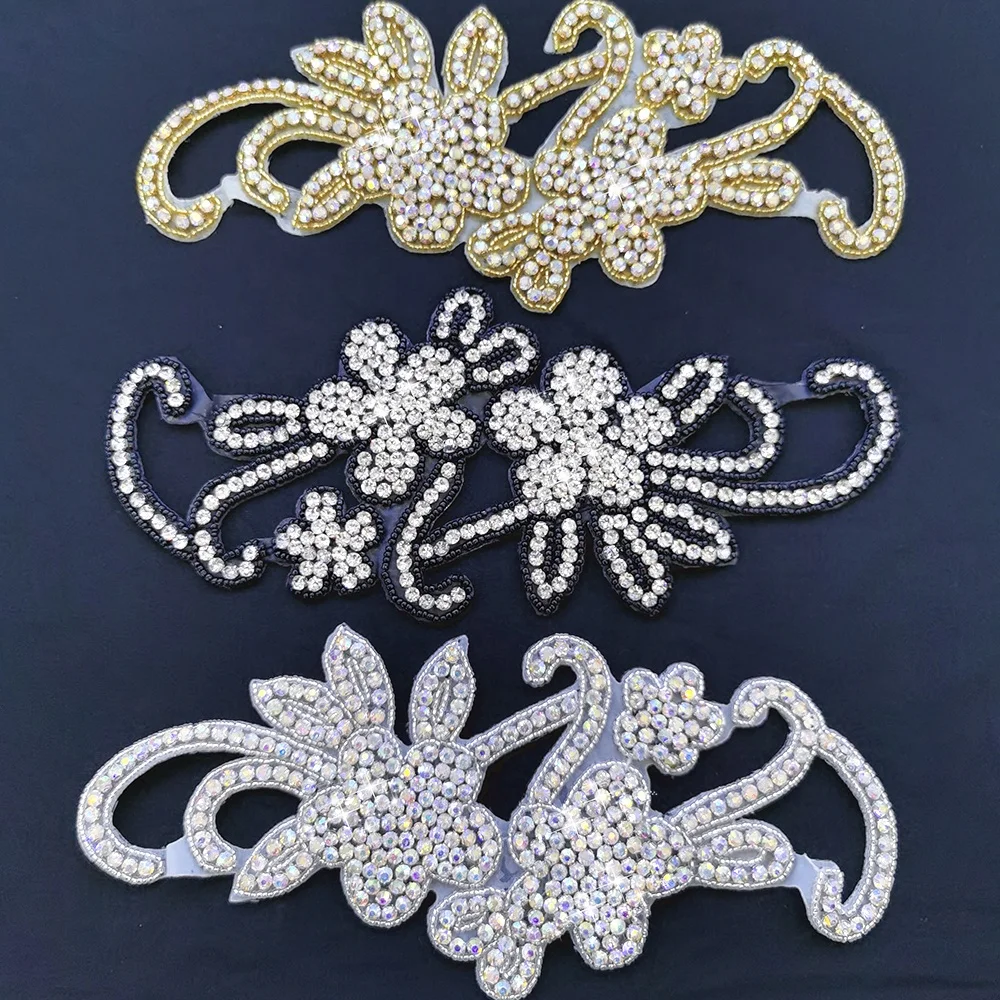 S616 gold bridal applique bodice rhinestone applique rhinestone trim crystal