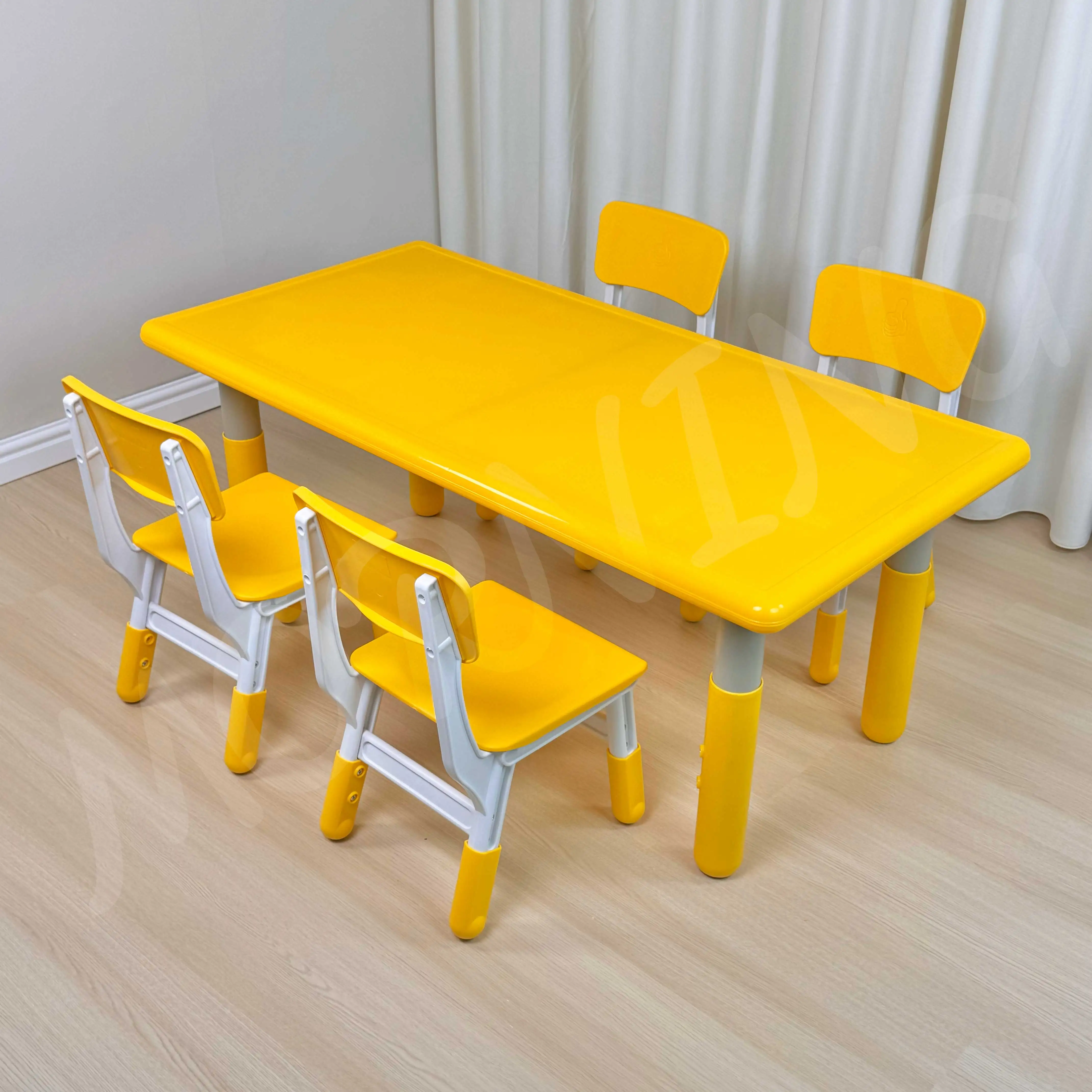 Best Selling Customized Size Plastic Rectangle Table With Lifftting Leg and school chair For Kindergarten Daycare Dining