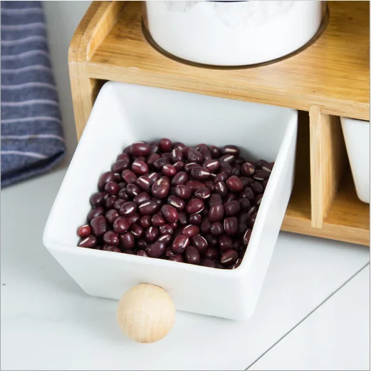 Kitchen Storage Seasoning Box Set Ceramic Salt Sugar Glass Oil Vinegar Bottles Pepper Spice Jars Sets With Stand