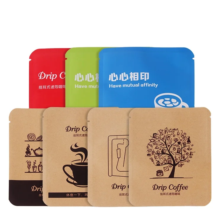 
Customized Three Side Seal Aluminum Foil Paper Mylar Drip Coffee Packaging Sachet Bag with Tear Notch 