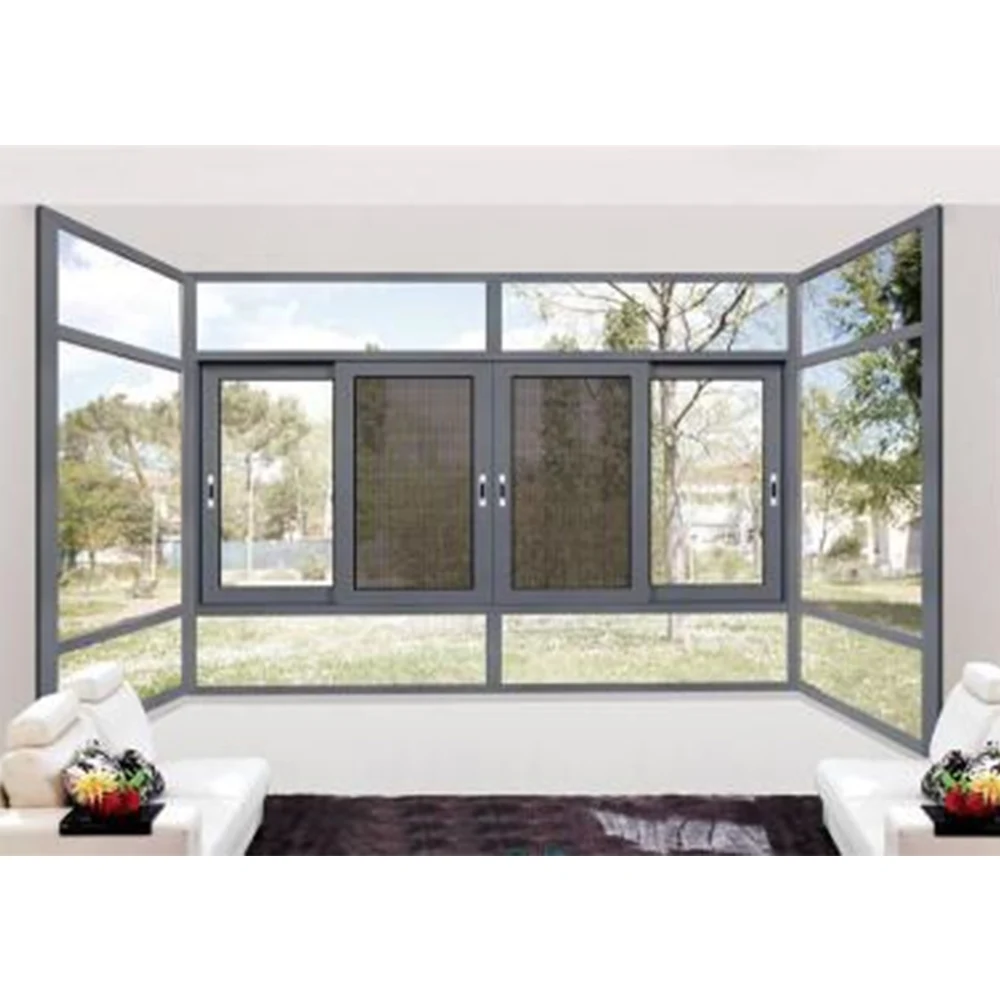 Double Glazed Aluminum Frame Sliding Windows 3 Tracks Sliding Window