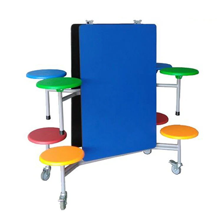 Rectangular Folding School Canteen Dining Table and Chairs With Wheel
